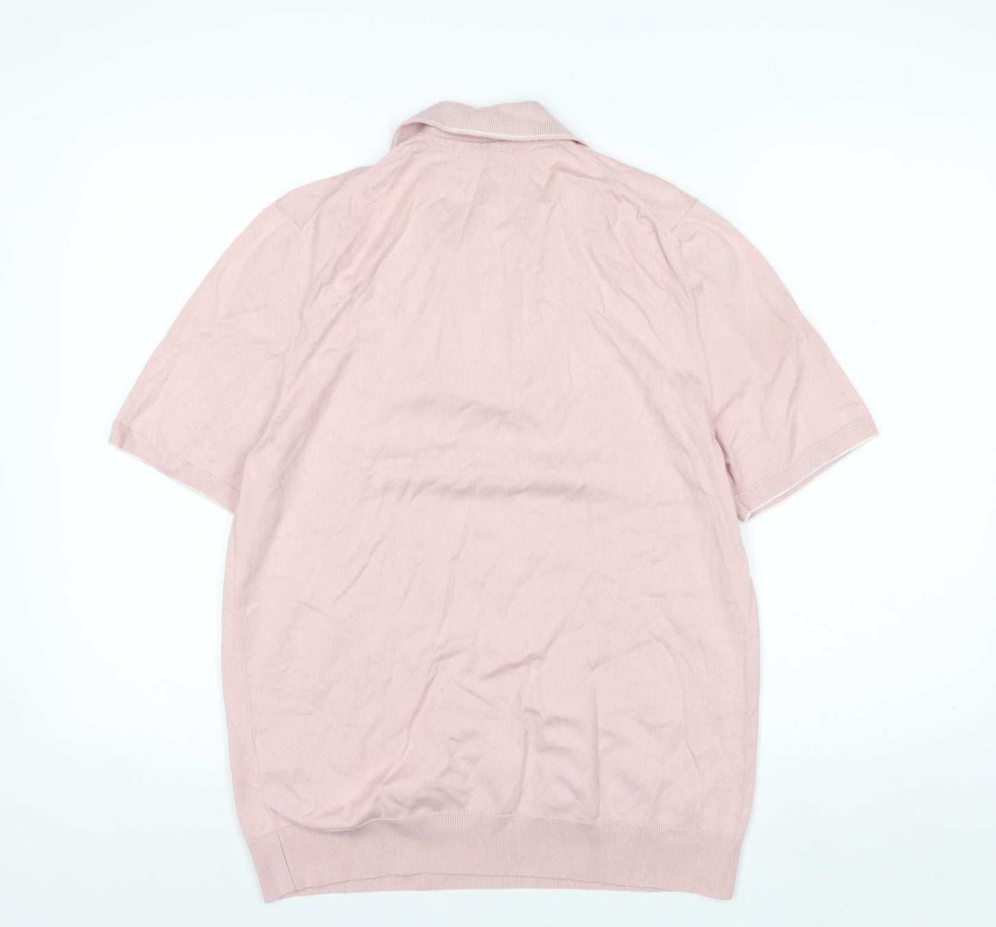 Marks and Spencer Men's Pink Cotton Blend 1/4 Zip Polo M