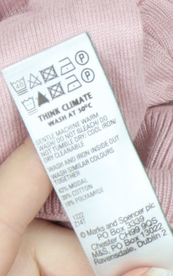 Marks and Spencer Men's Pink Cotton Blend 1/4 Zip Polo M