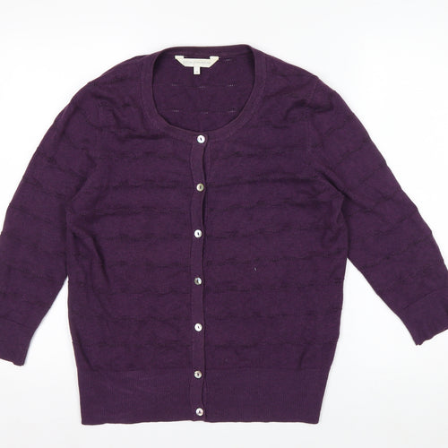 John Rocha Women Purple Cotton Knit Cardigan Size 14