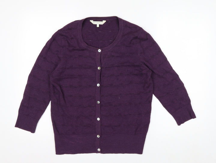 John Rocha Women Purple Cotton Knit Cardigan Size 14