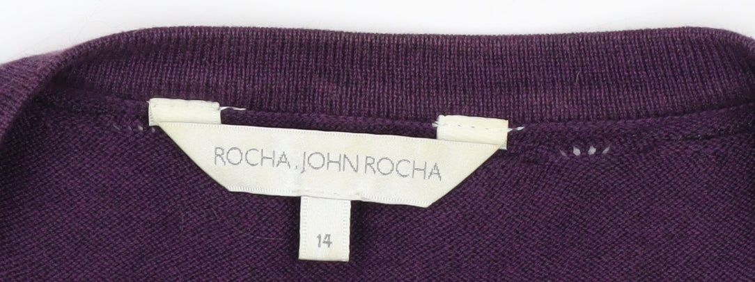 John Rocha Women Purple Cotton Knit Cardigan Size 14