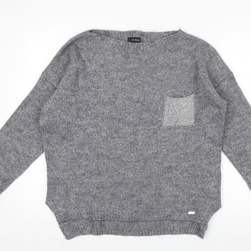 Guess Women’s Grey Chunky-Knit Pullover Jumper Size M