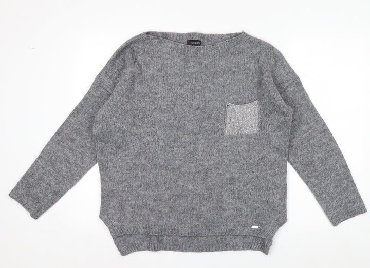 Guess Women’s Grey Chunky-Knit Pullover Jumper Size M