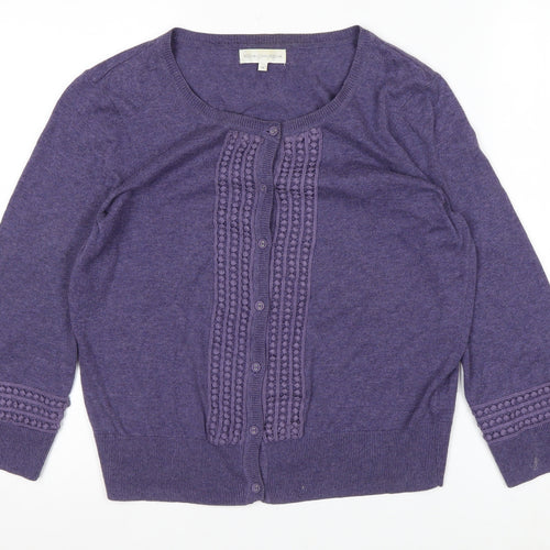 Rocha John Rocha Women Purple Cotton 3/4 Sleeve Cardigan Size 14