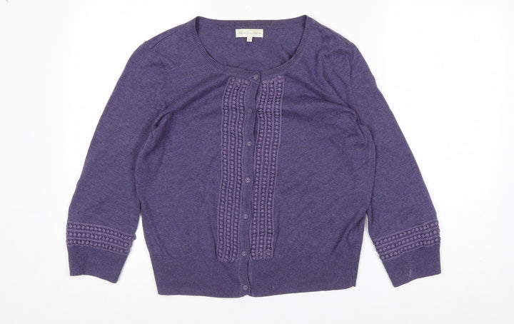 Rocha John Rocha Women Purple Cotton 3/4 Sleeve Cardigan Size 14