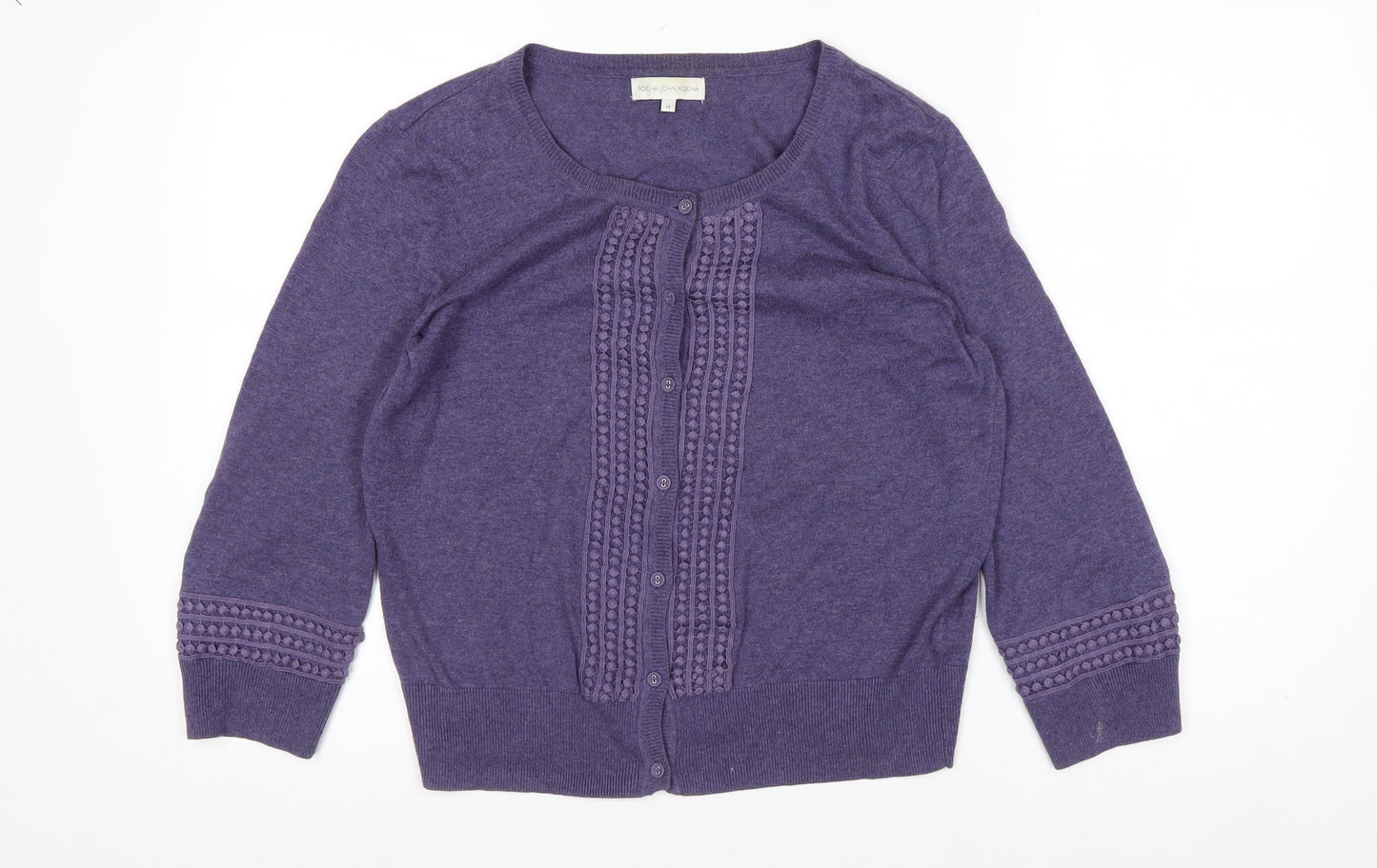 Rocha John Rocha Women Purple Cotton 3/4 Sleeve Cardigan Size 14