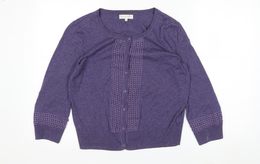 Rocha John Rocha Women Purple Cotton 3/4 Sleeve Cardigan Size 14