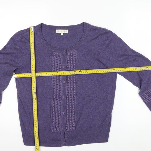 Rocha John Rocha Women Purple Cotton 3/4 Sleeve Cardigan Size 14