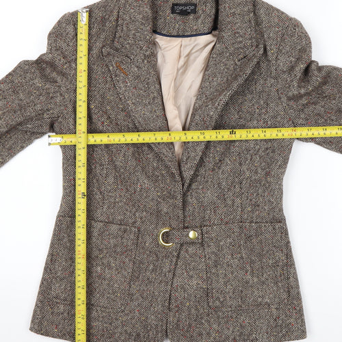 Topshop Women Brown Tweed Wool Blend Blazer UK 8 Classic Single-Breasted Jacket