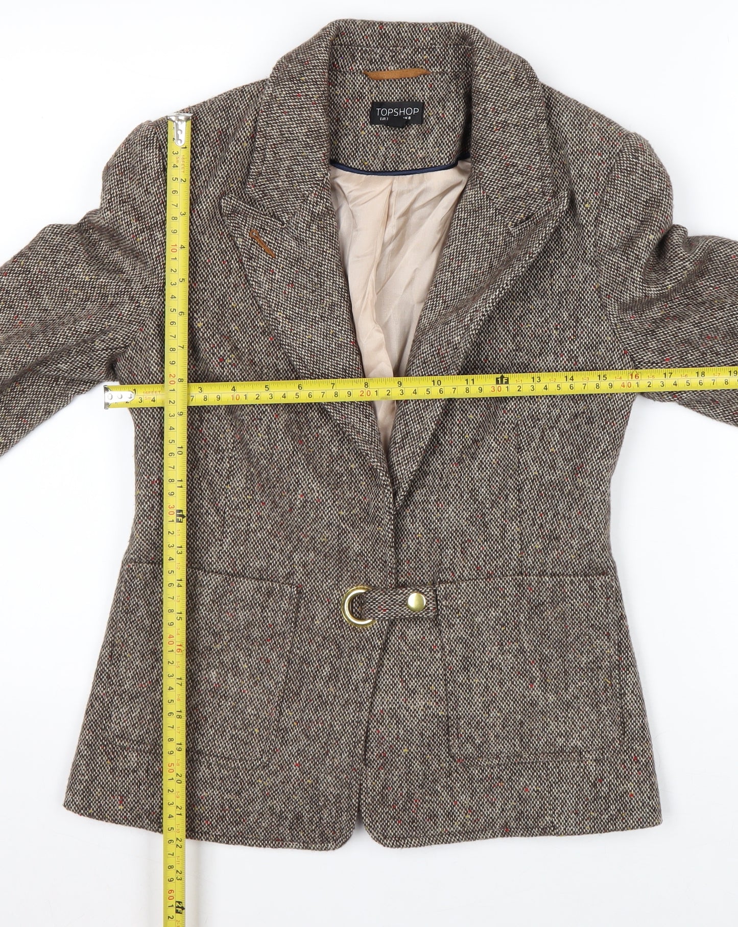 Topshop Women Brown Tweed Wool Blend Blazer UK 8 Classic Single-Breasted Jacket