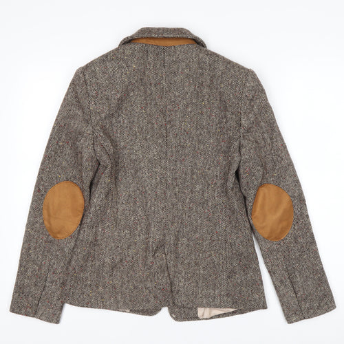 Topshop Women Brown Tweed Wool Blend Blazer UK 8 Classic Single-Breasted Jacket