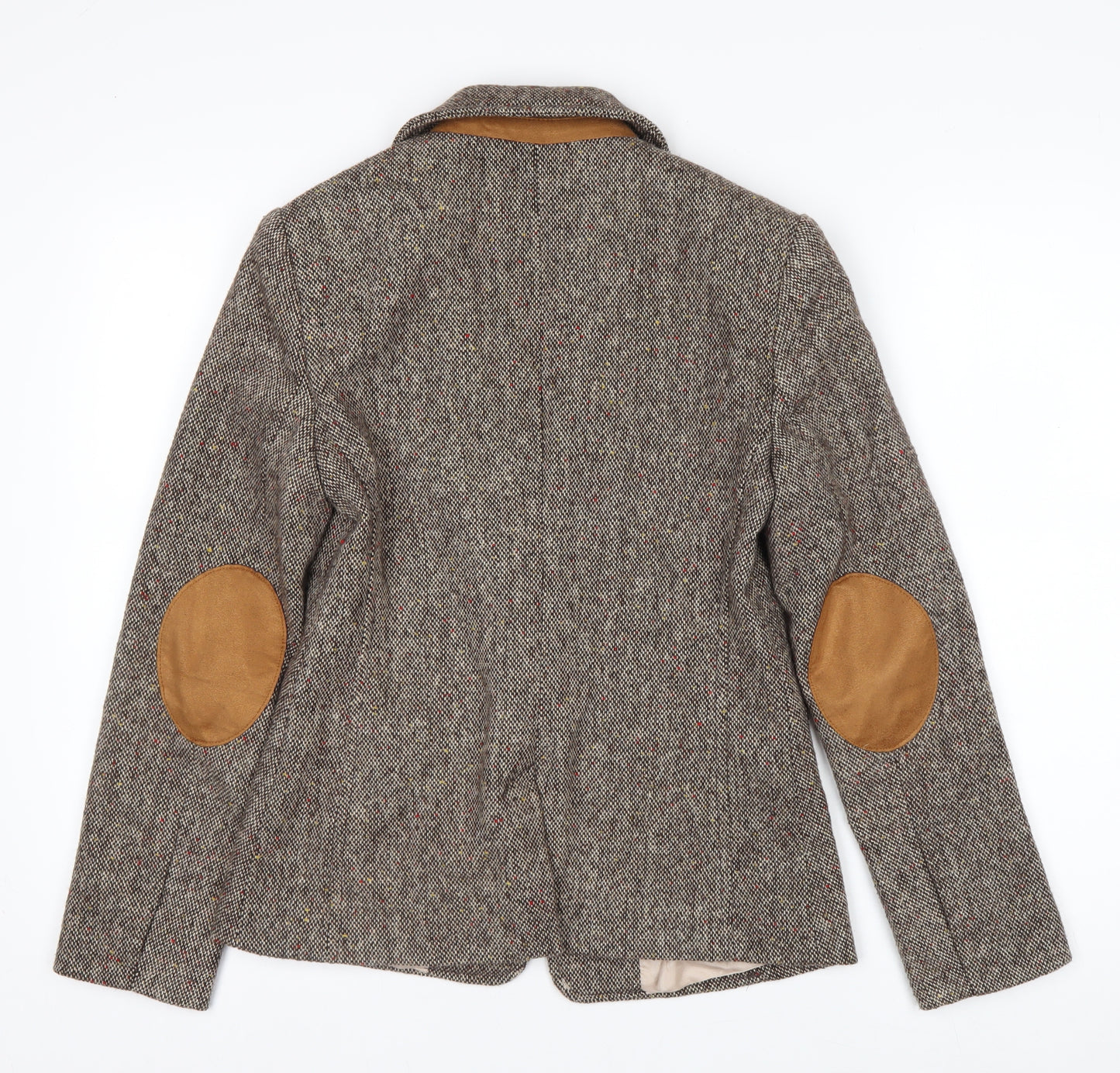 Topshop Women Brown Tweed Wool Blend Blazer UK 8 Classic Single-Breasted Jacket