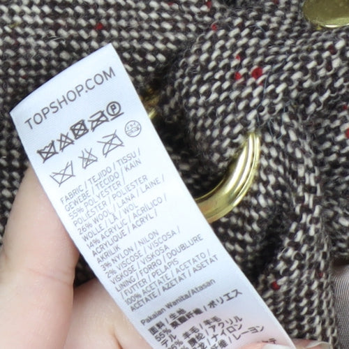 Topshop Women Brown Tweed Wool Blend Blazer UK 8 Classic Single-Breasted Jacket