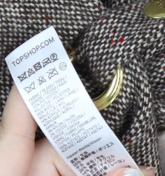 Topshop Women Brown Tweed Wool Blend Blazer UK 8 Classic Single-Breasted Jacket