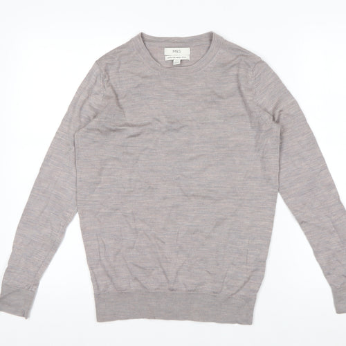 Marks and Spencer Mens Beige Merino Wool Crew Neck Jumper M