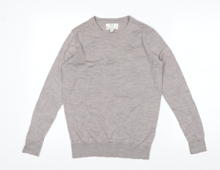 Marks and Spencer Mens Beige Merino Wool Crew Neck Jumper M