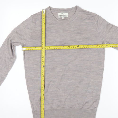 Marks and Spencer Mens Beige Merino Wool Crew Neck Jumper M