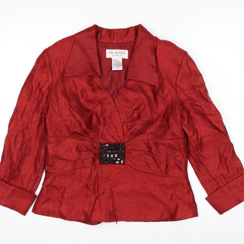 J.R. Nites Womens Red Wrap Blouse Size 12 Beaded Buckle Formal Top