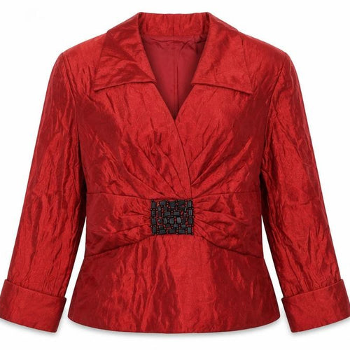 J.R. Nites Womens Red Wrap Blouse Size 12 Beaded Buckle Formal Top