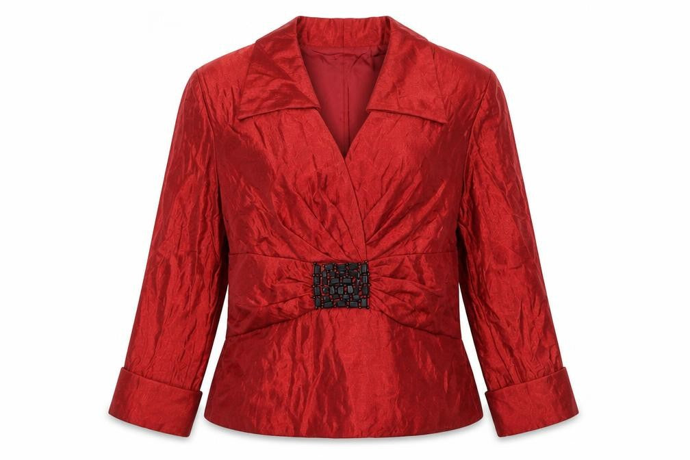 J.R. Nites Womens Red Wrap Blouse Size 12 Beaded Buckle Formal Top