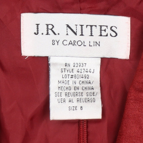 J.R. Nites Womens Red Wrap Blouse Size 12 Beaded Buckle Formal Top