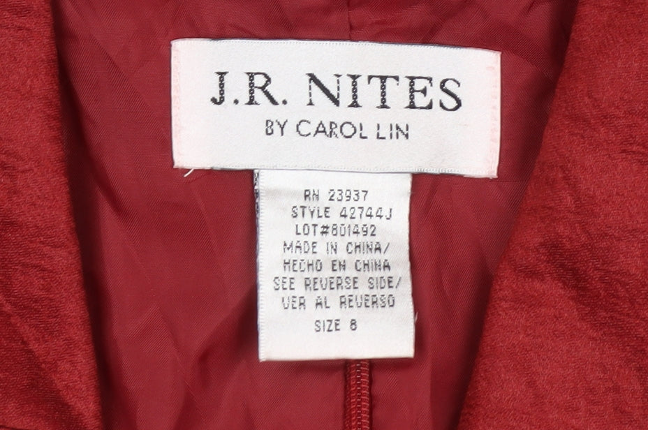 J.R. Nites Womens Red Wrap Blouse Size 12 Beaded Buckle Formal Top