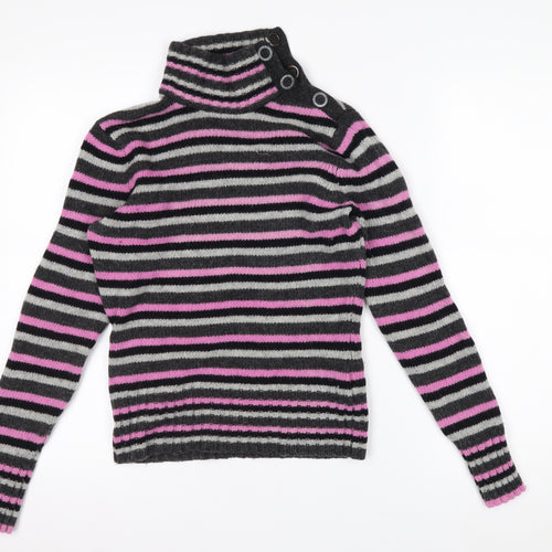 Mexx Women's Grey Pink Striped Roll Neck Wool Blend Jumper Size S