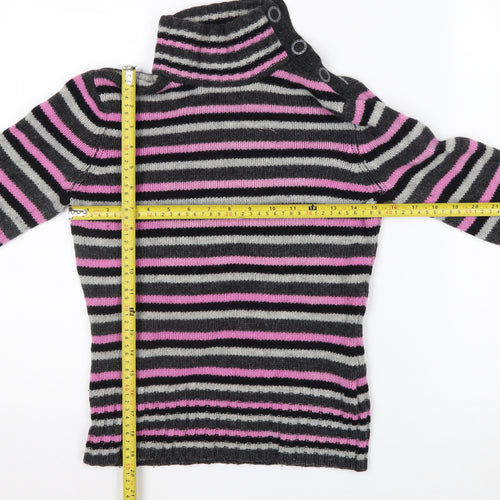 Mexx Women's Grey Pink Striped Roll Neck Wool Blend Jumper Size S