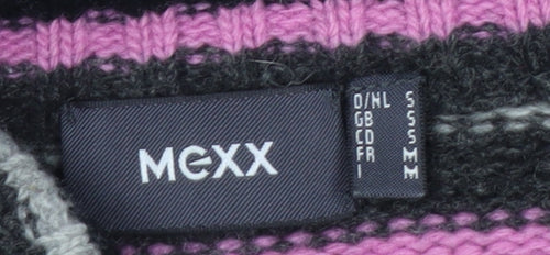 Mexx Women's Grey Pink Striped Roll Neck Wool Blend Jumper Size S