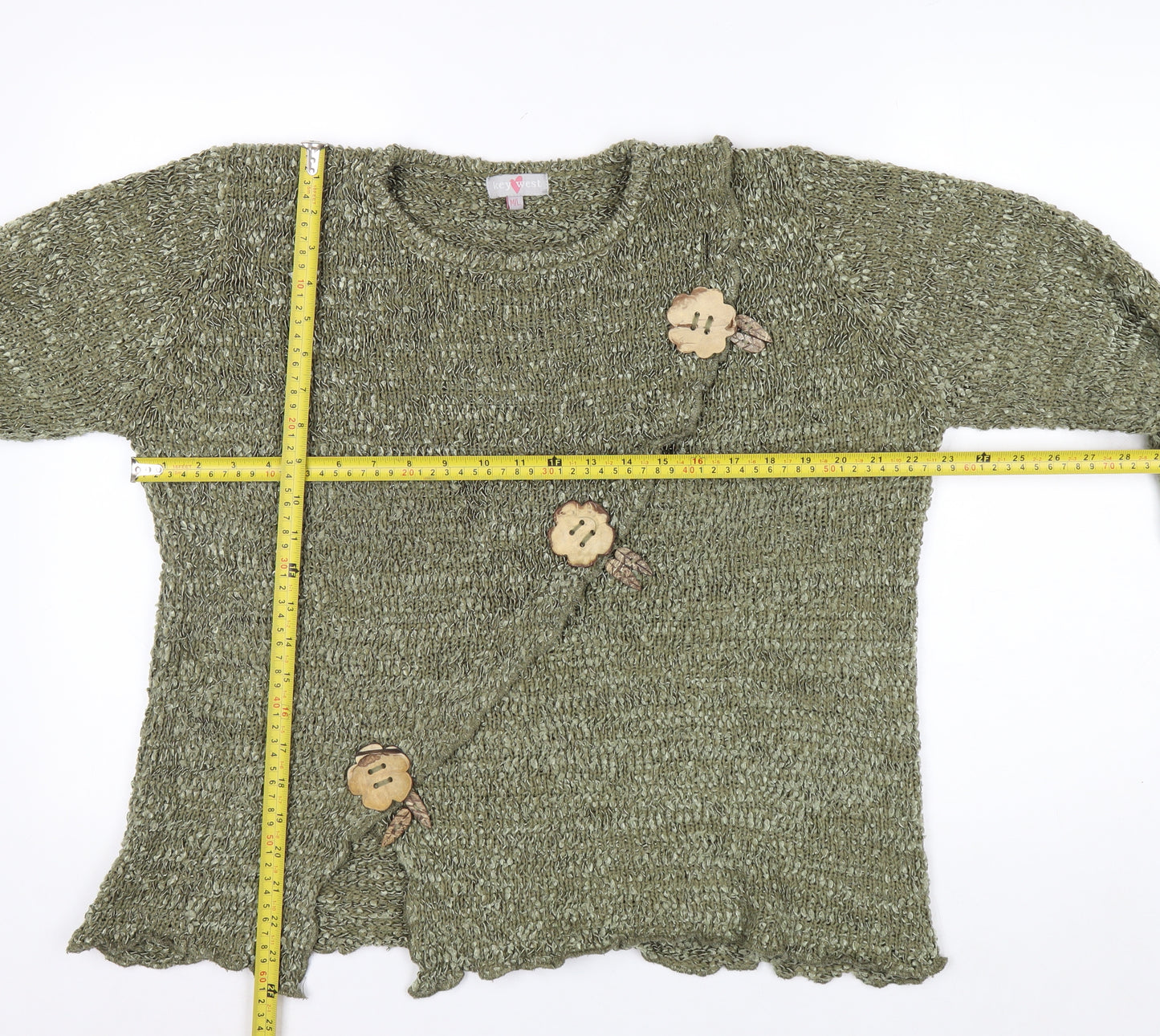 Key West Women’s Green Knit Cardigan M Long Sleeve Lightweight