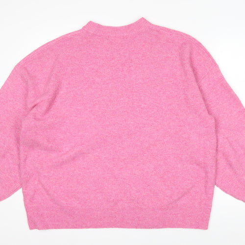 Tu Womens Pink Sequin Bow Knit Jumper Size 18 Crew Neck Pullover