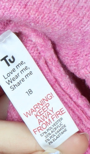 Tu Womens Pink Sequin Bow Knit Jumper Size 18 Crew Neck Pullover