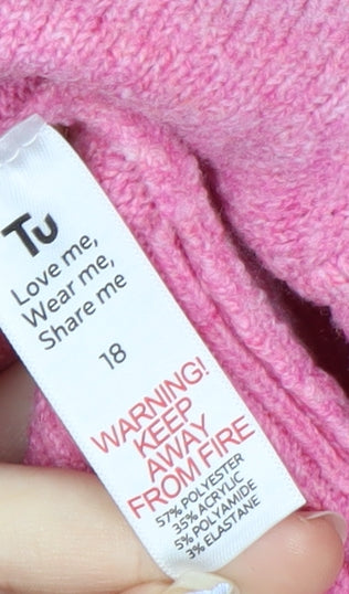 Tu Womens Pink Sequin Bow Knit Jumper Size 18 Crew Neck Pullover