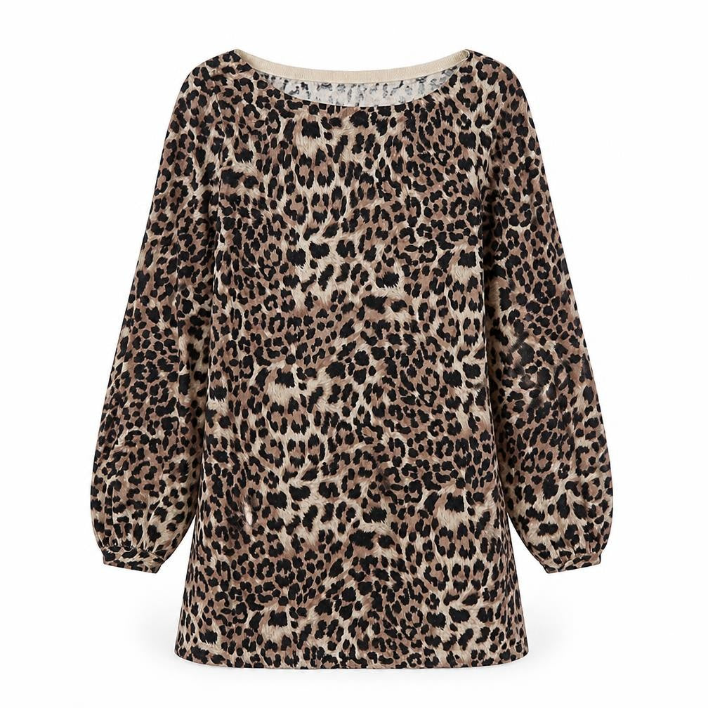Warehouse Women Brown Leopard Print Long Sleeve Shift Dress UK 10