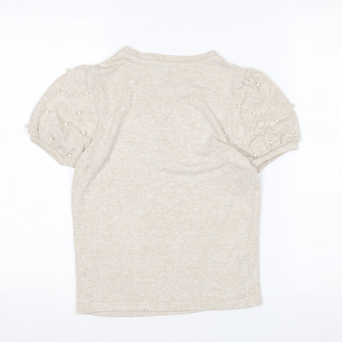 New Look Women’s Beige Beaded Puff Sleeve T-Shirt Size 6