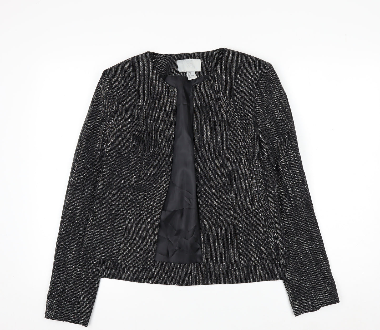 H&M Women's Black Metallic Striped Tuxedo Blazer Size 8