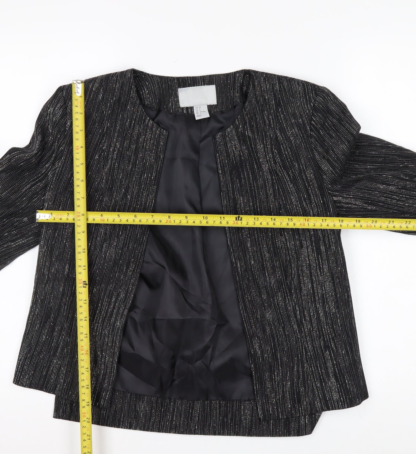H&M Women's Black Metallic Striped Tuxedo Blazer Size 8