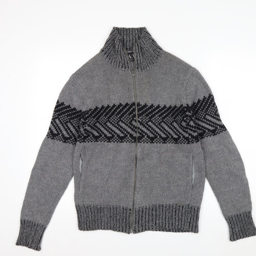 Armani Exchange Men's Grey Full Zip Chunky Knit Jumper Size S