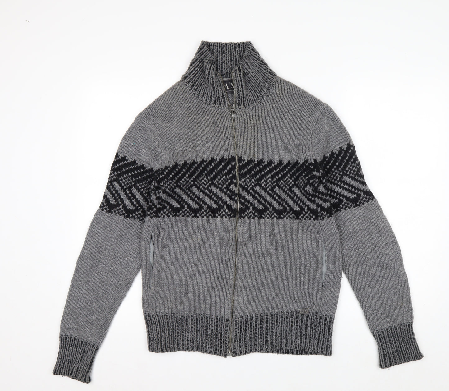 Armani Exchange Men's Grey Full Zip Chunky Knit Jumper Size S