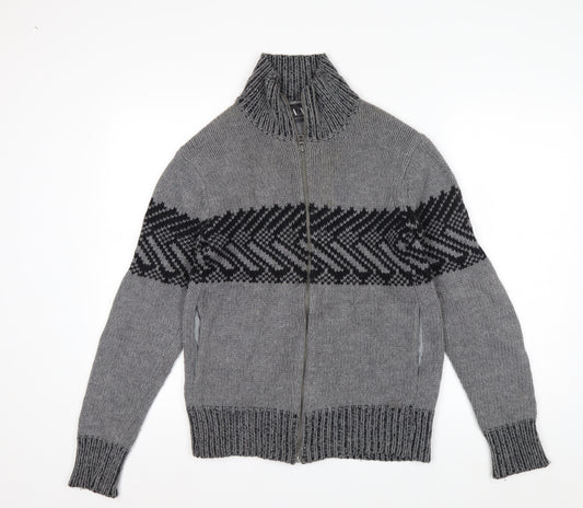 Armani Exchange Men's Grey Full Zip Chunky Knit Jumper Size S