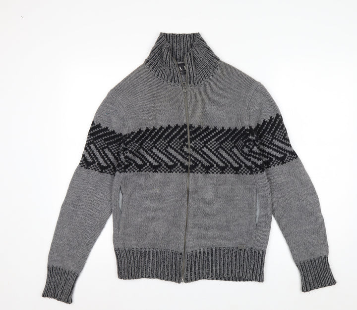 Armani Exchange Men's Grey Full Zip Chunky Knit Jumper Size S