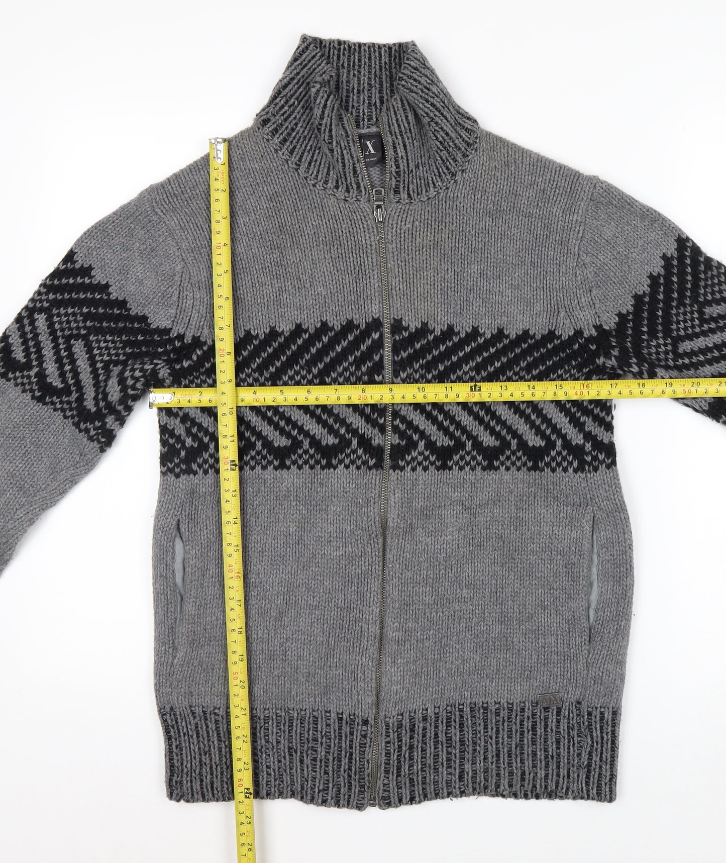 Armani Exchange Men's Grey Full Zip Chunky Knit Jumper Size S