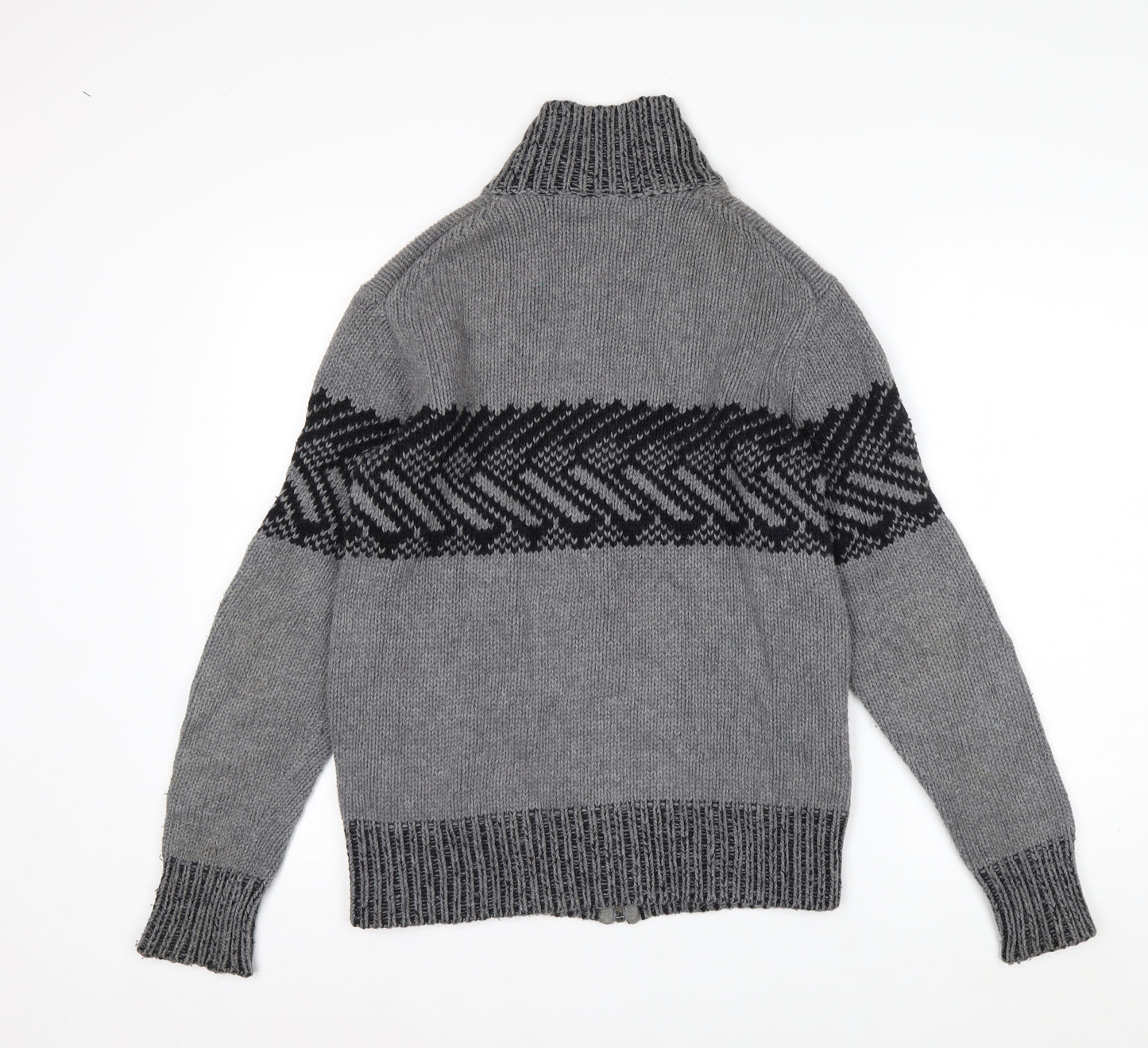 Armani Exchange Men's Grey Full Zip Chunky Knit Jumper Size S