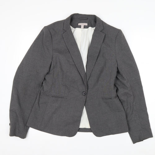H&M Women Grey Single-Breasted Blazer Size 12 Classic Fit