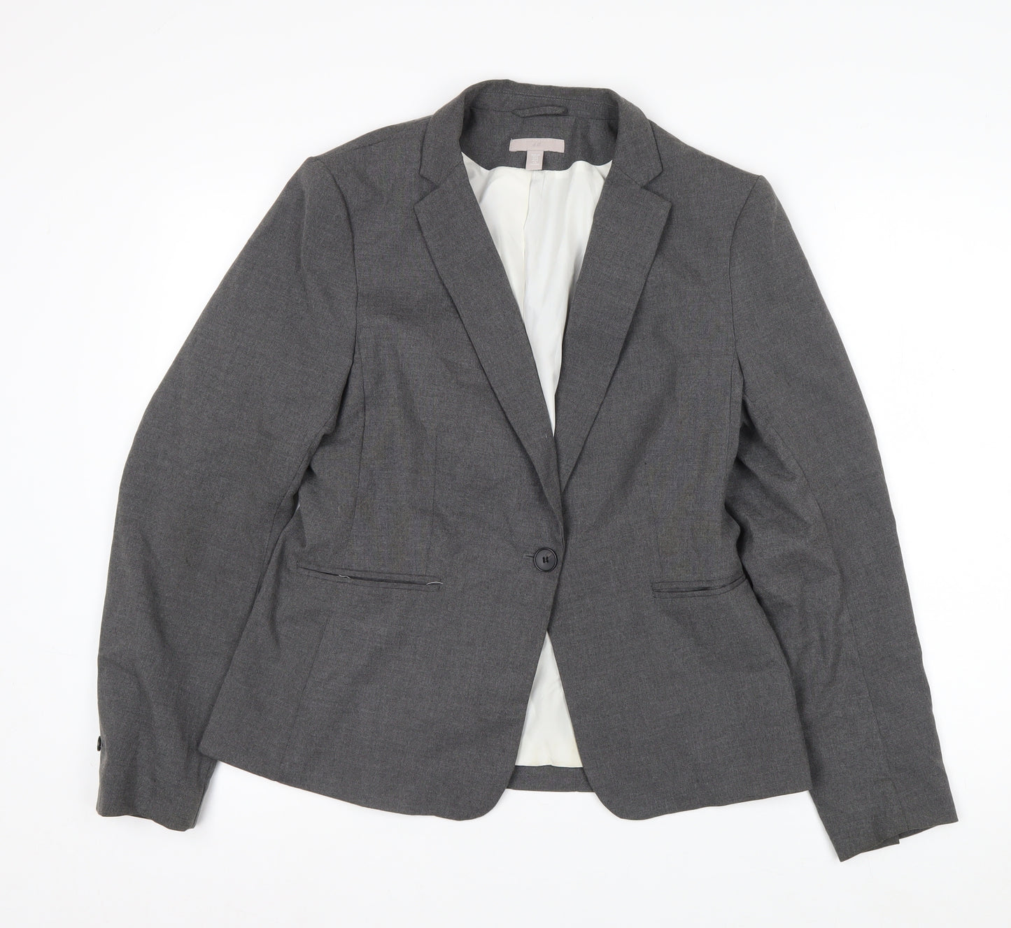 H&M Women Grey Single-Breasted Blazer Size 12 Classic Fit