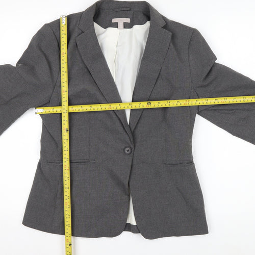 H&M Women Grey Single-Breasted Blazer Size 12 Classic Fit