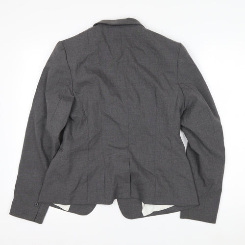 H&M Women Grey Single-Breasted Blazer Size 12 Classic Fit