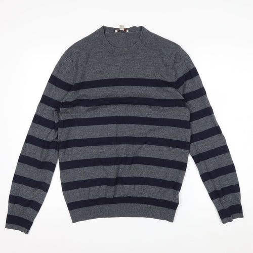 Gap Men's Grey Striped Merino Wool Pullover Jumper M