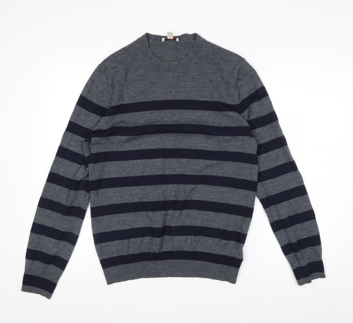 Gap Men's Grey Striped Merino Wool Pullover Jumper M