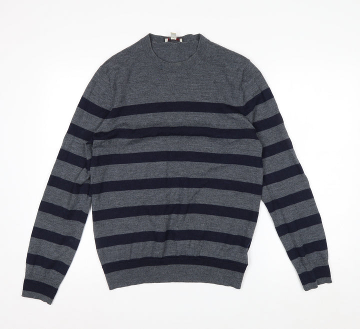 Gap Men's Grey Striped Merino Wool Pullover Jumper M